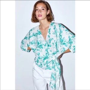 Zara Linen Blend Floral Wrap Top